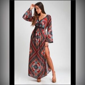 Flying Tomato Red Floral Bell Sleeve Angel Sleeve Dress